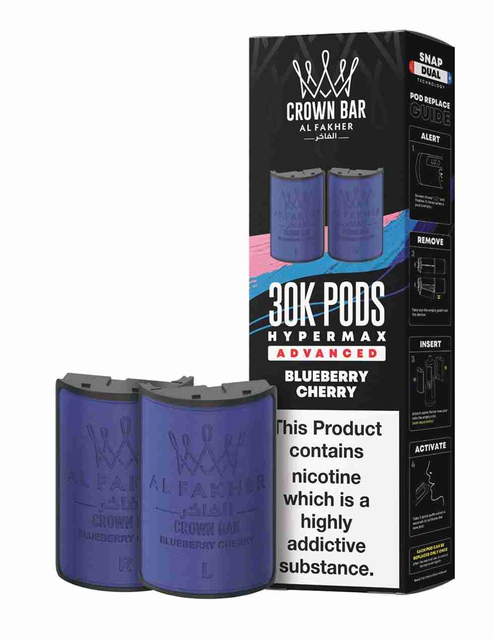 Image Of Al Fakher Crown Bar 30K Hypermax Refills Pods - Box of 5 with  Blueberry Cherry flavour