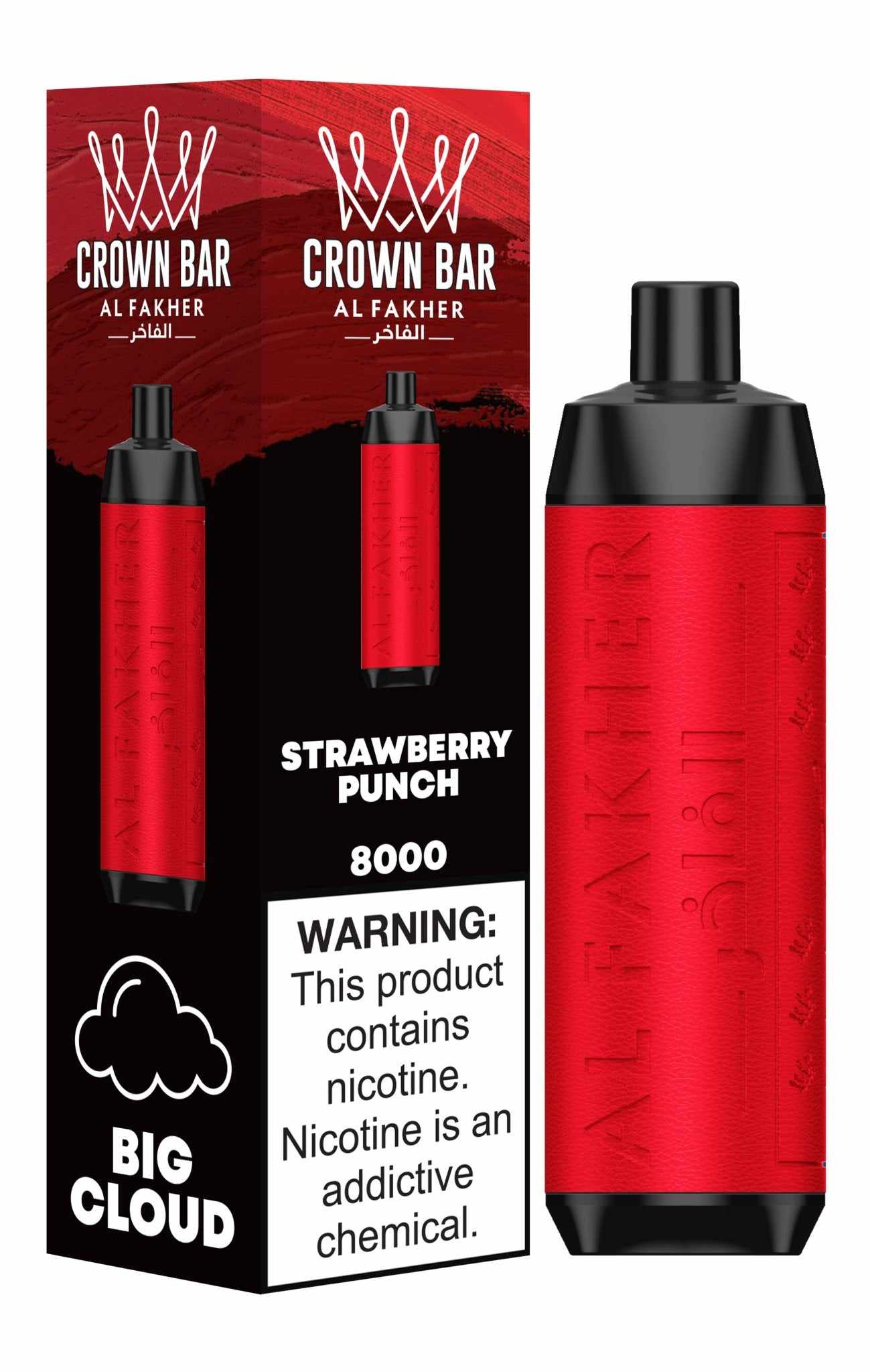 Al Fakher Crown Bar 8000 Puffs Disposable Vape Box of 10 with Strawberry Punch flavour