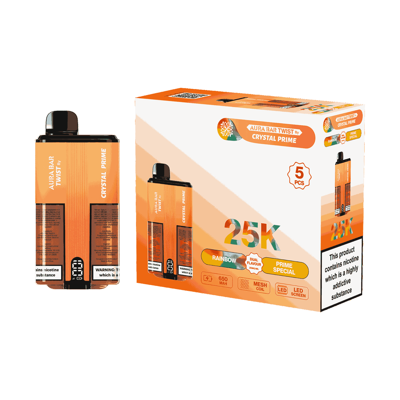 Aura Bar Twist 25000 Puffs by Crystal Prime - Box of 5 with Rainbow and Prime Special flavour