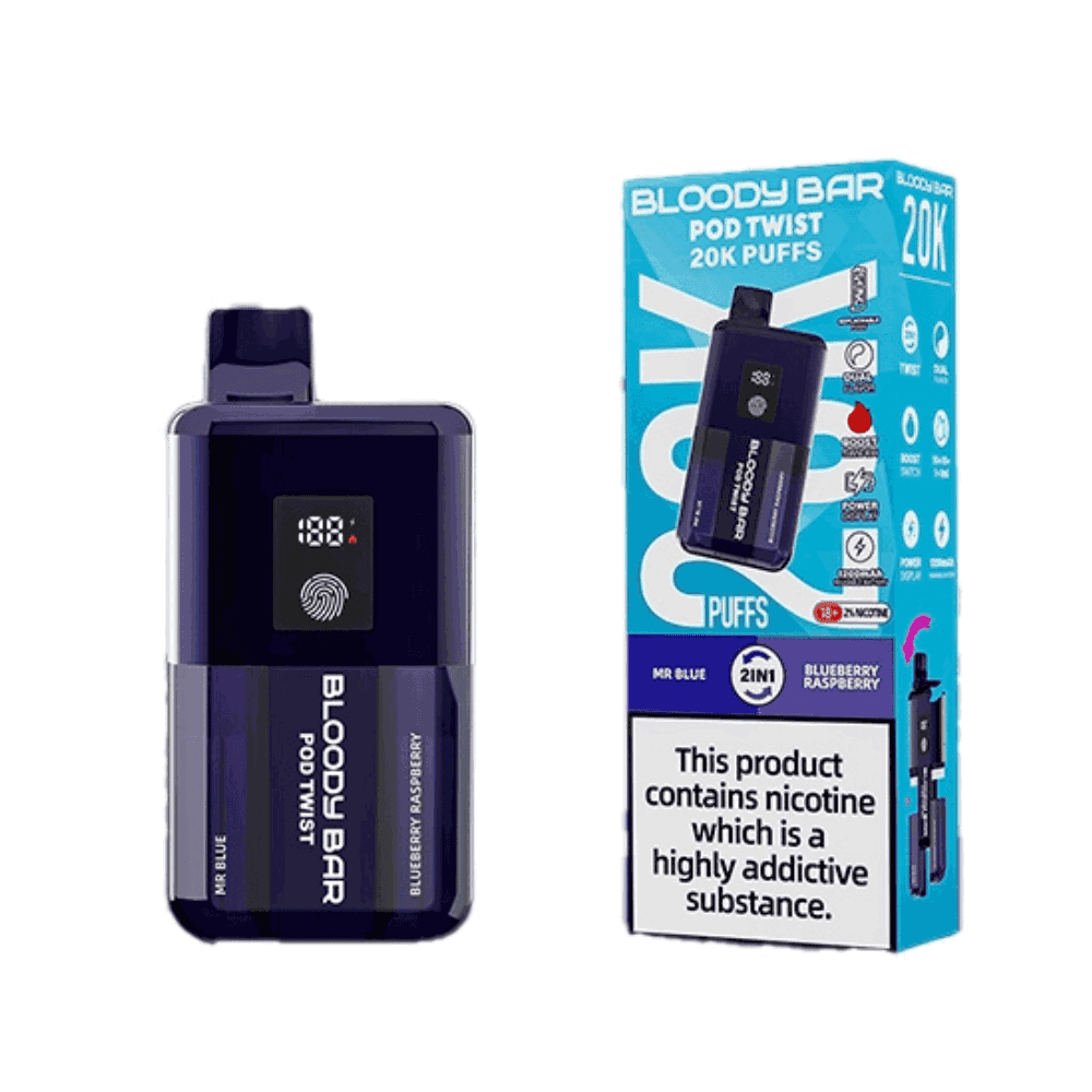 Bloody Bar Pod Twist 20K Prefilled Pod Kit Box of 5 available in Mr Blue & Blueberry Raspberry