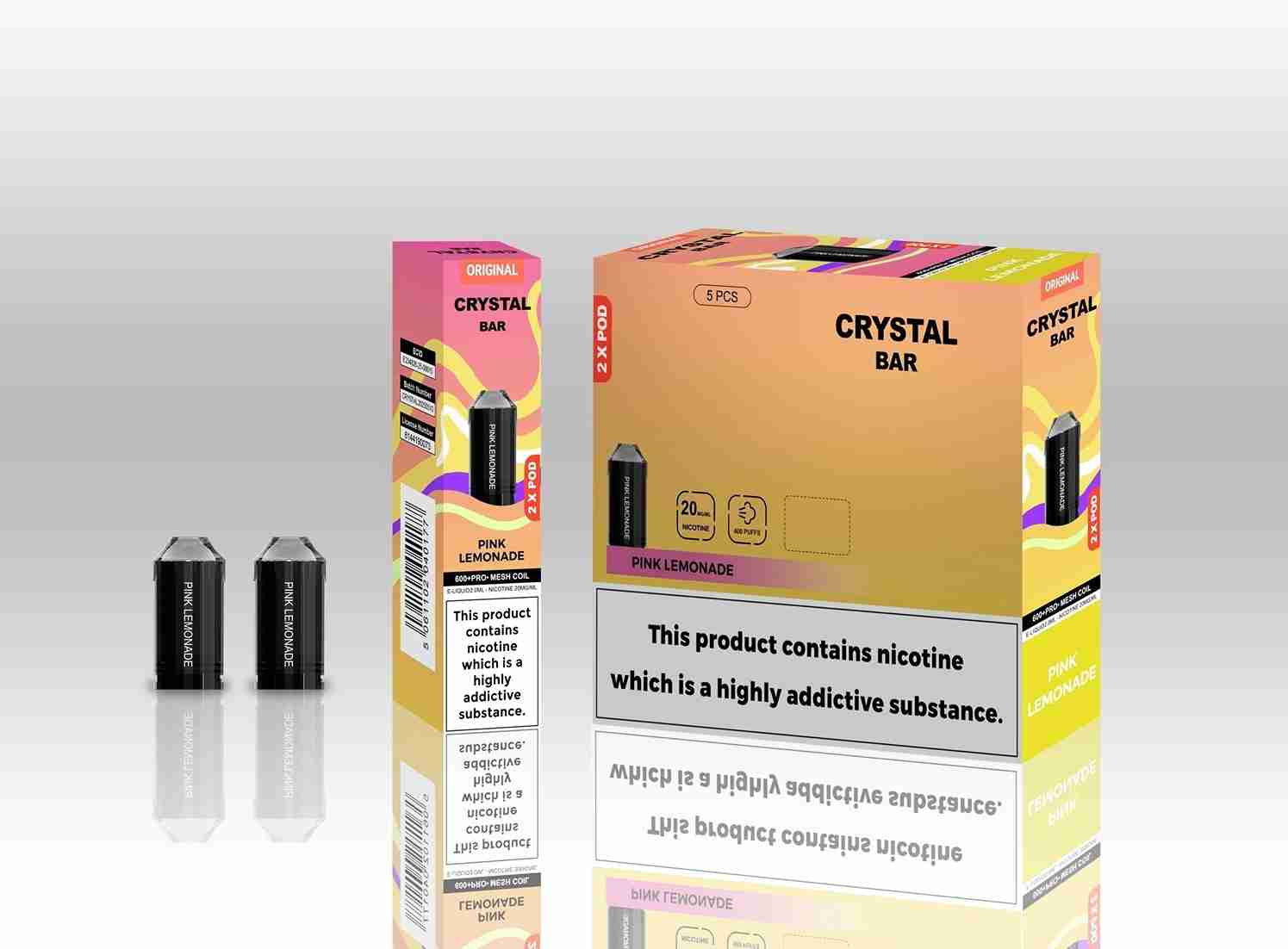 Crystal Bar Original 600 Replacement Pods Pack of 10 - with Pink Lemonade flavour Wholesale Price !