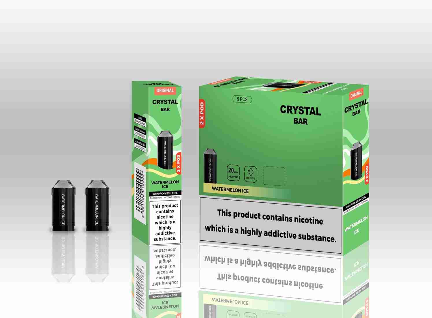 Crystal Bar Original 600 Replacement Pods Pack of 10 - with Watermelon Ice flavour  Wholesale Price !