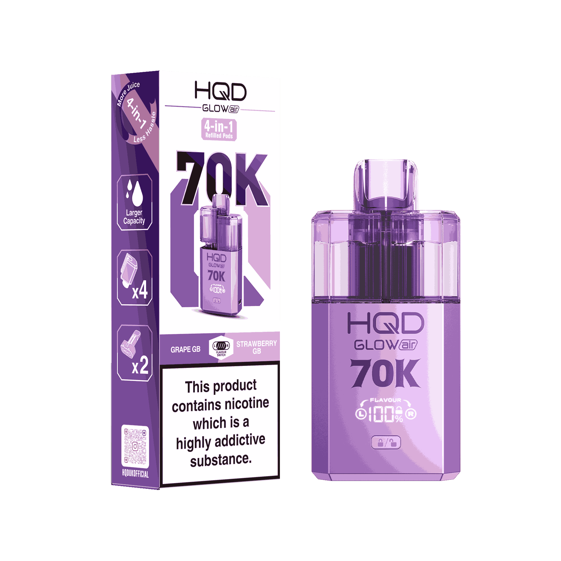 HQD Glow Air 70K Puff Prefilled Pod Vape kit - Box of 5