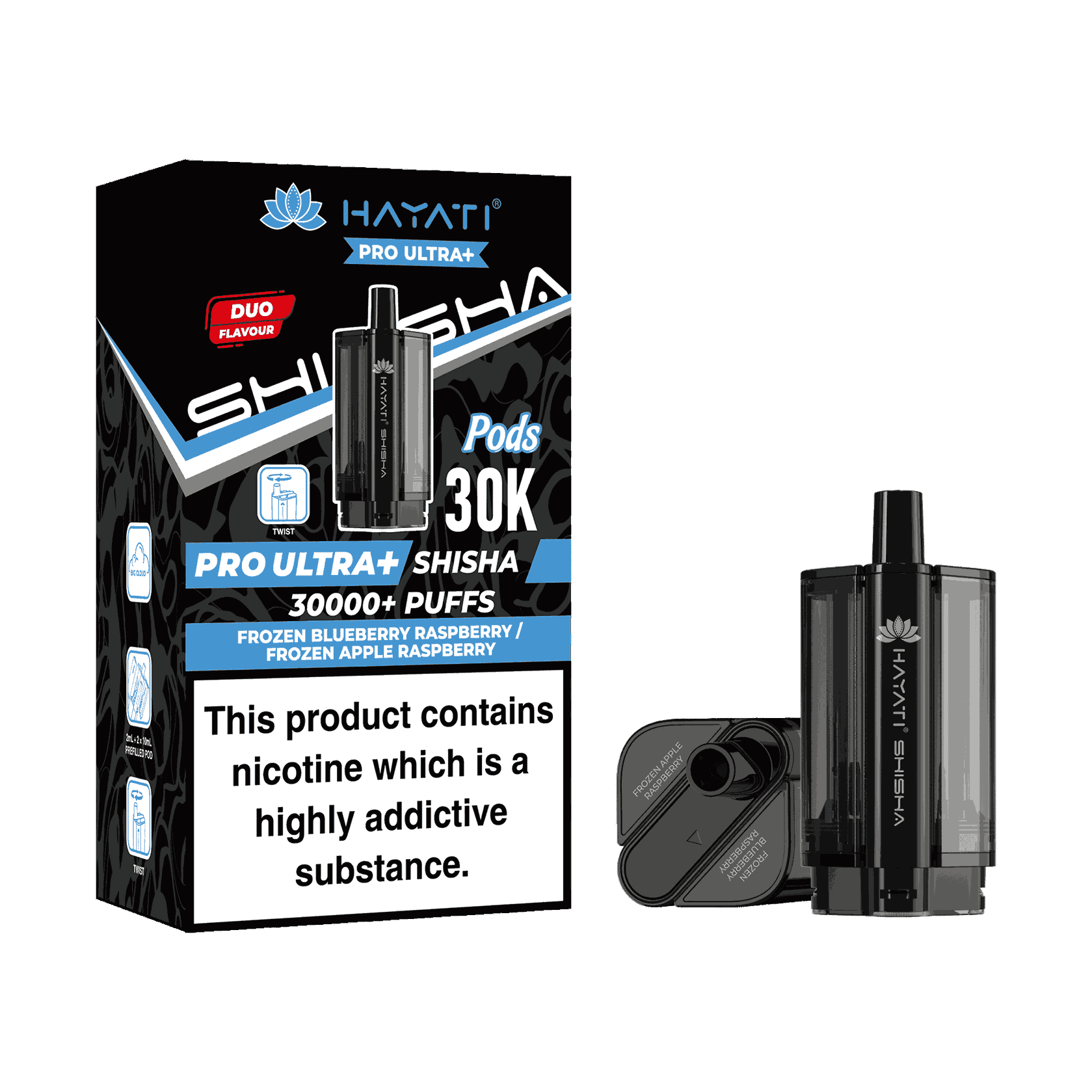 Hayati Pro Ultra Plus Shisha 30k Prefilled Pods Box of 5 - Wholesale Price ! with Frozen Raspberry Blueberry and Apple flavour