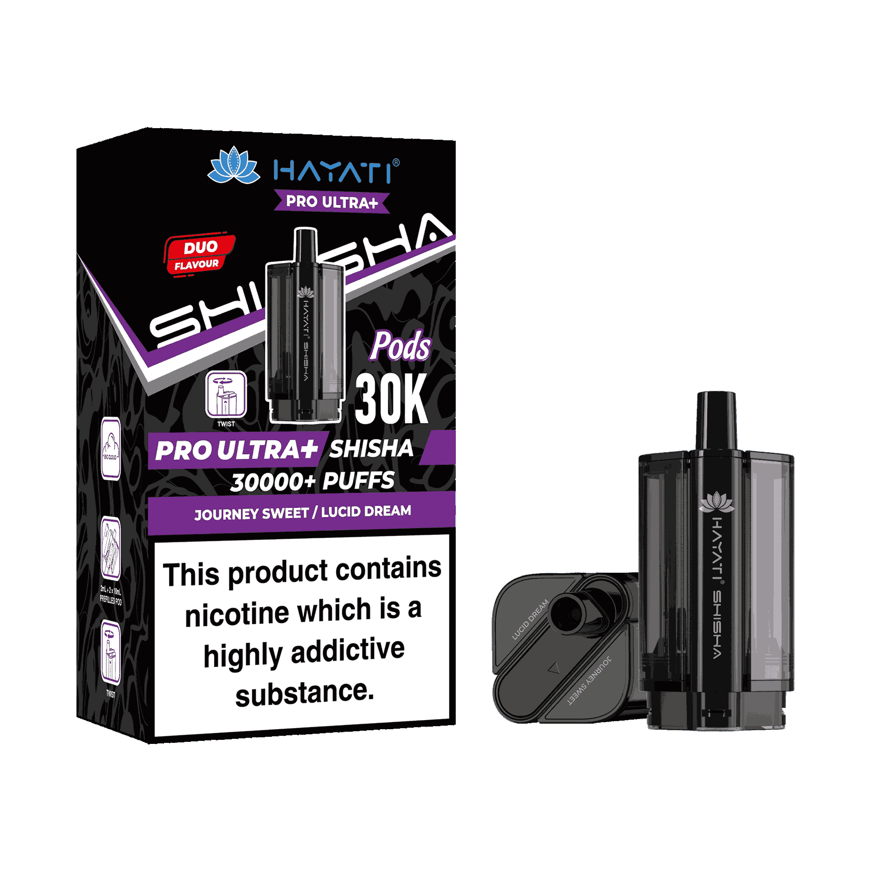 Hayati Pro Ultra Plus Shisha 30k Prefilled Pods Box of 5 - Wholesale Price ! with Journey Sweet and Lucid Dream flavour