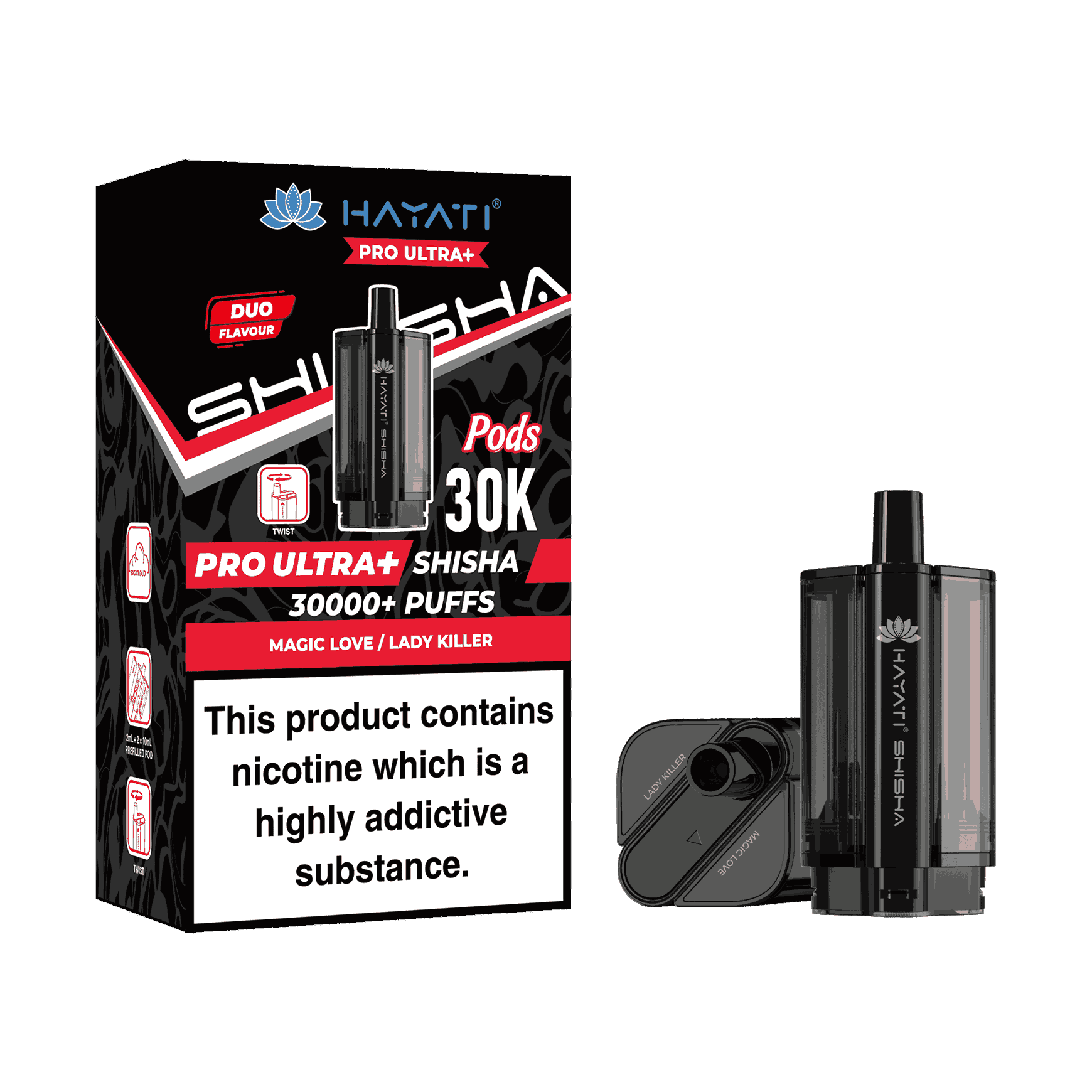 Hayati Pro Ultra Plus Shisha 30k Prefilled Pods Box of 5 - Wholesale Price ! with Magic Love and Lady Killer flavor 