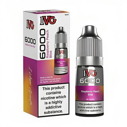 IVG 6000 Nic Salt 10ml Pack of 10 Available In Raspberry Peach Bilss Flavour 