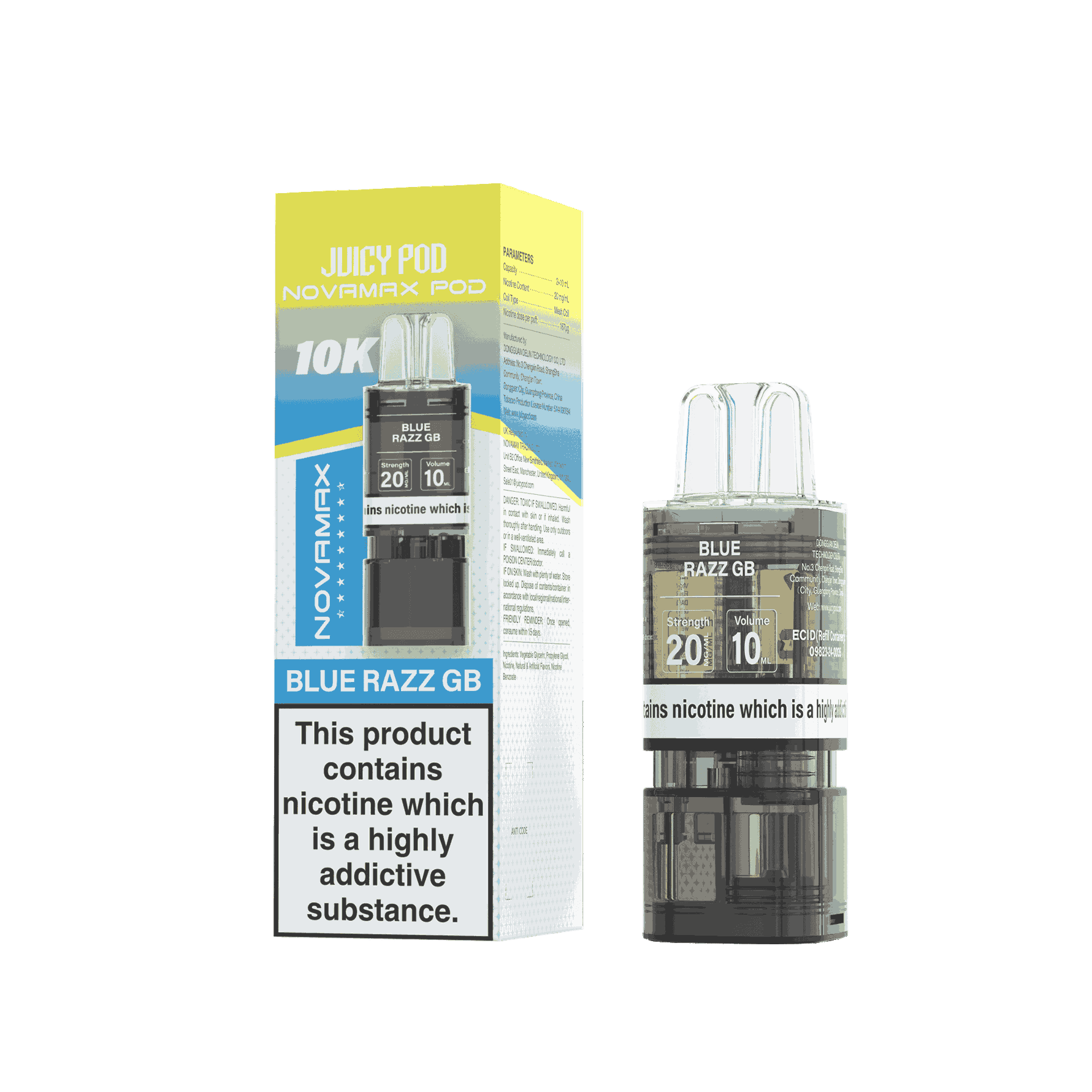 Juicy Pod Novamax 10k Replacement Pods, Blue Razz GB Flavour