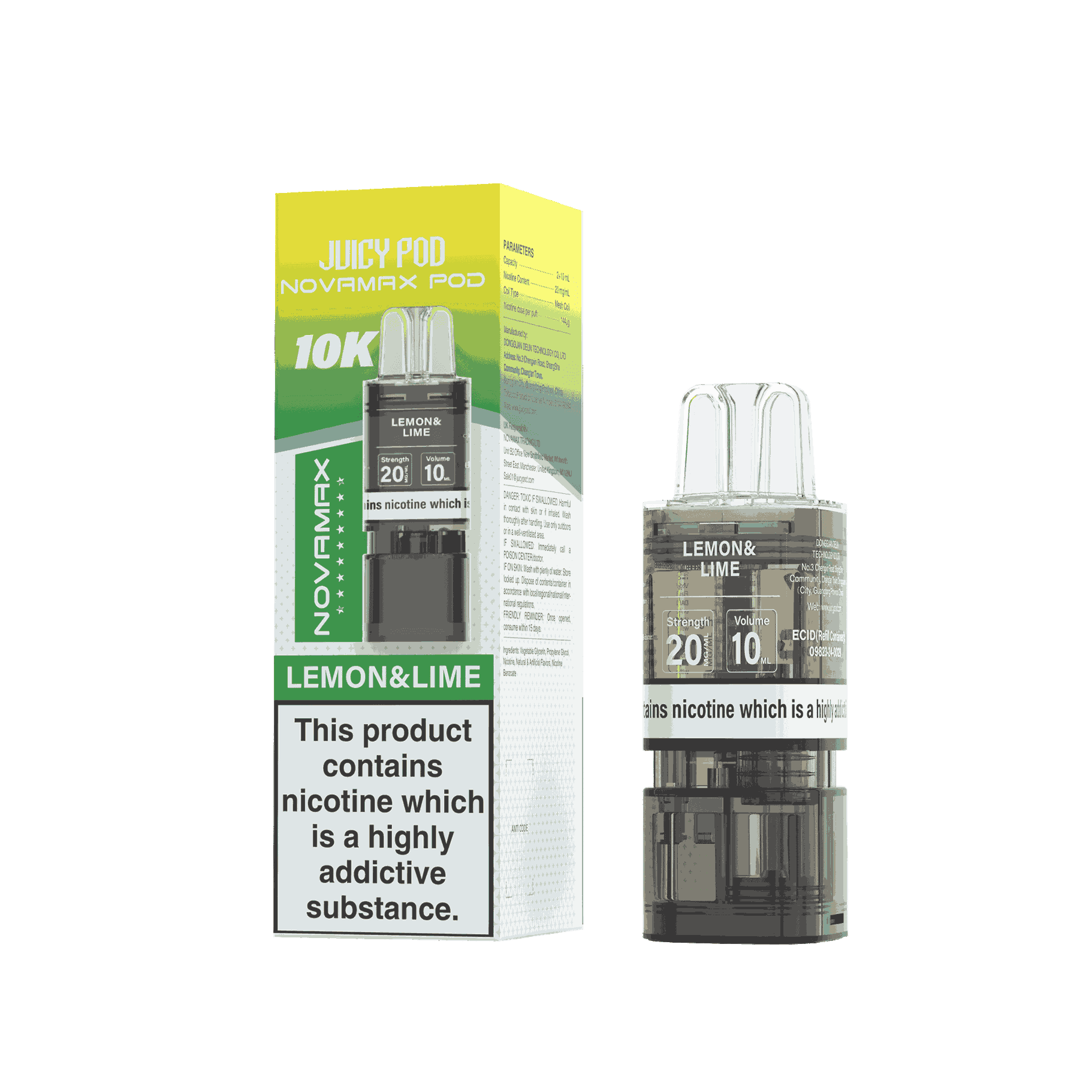 Juicy Pod Novamax 10k Replacement Pods, Lemon Lime Flavour