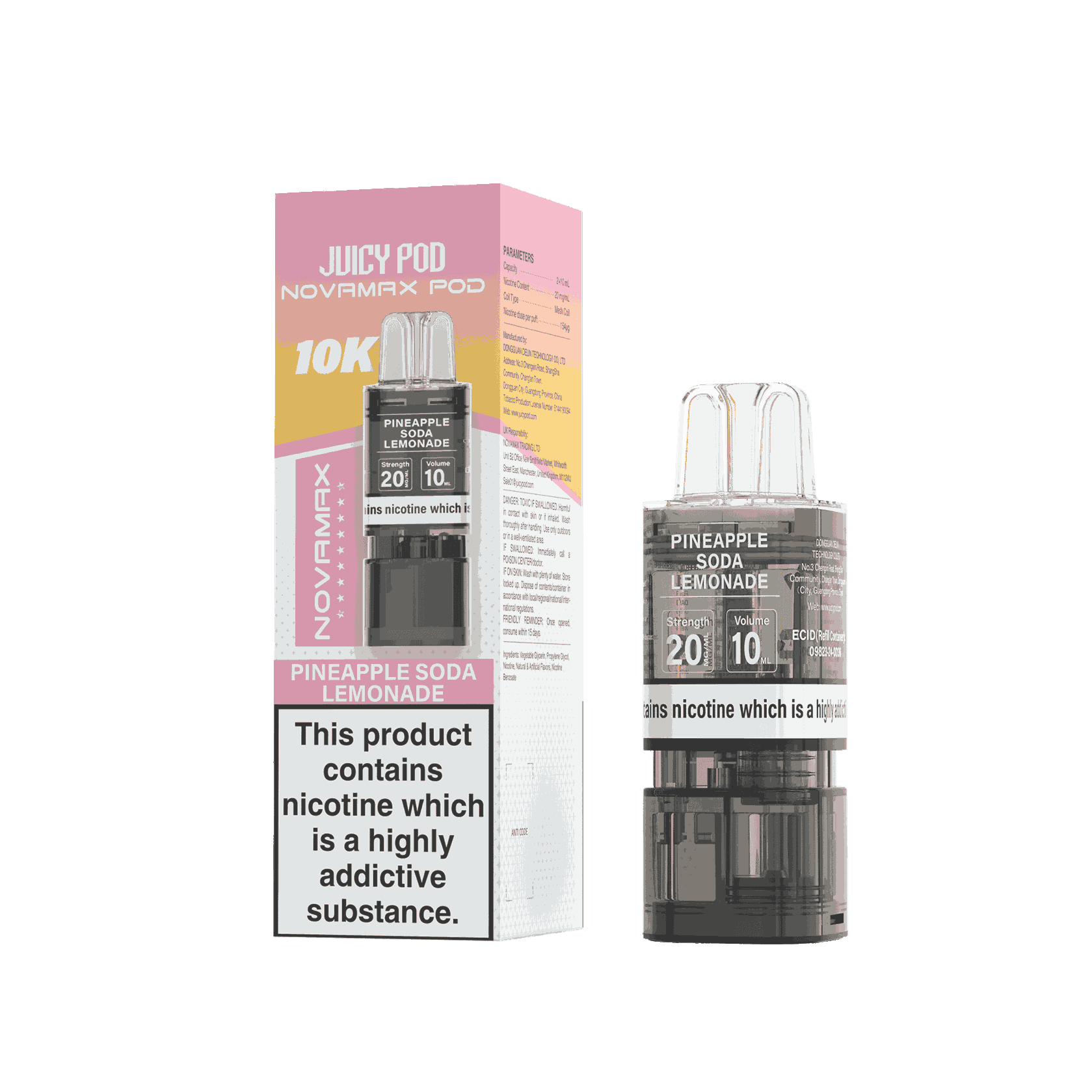 Juicy Pod Novamax 10k Replacement Pods, Pineapple Soda Lemonade Flavour