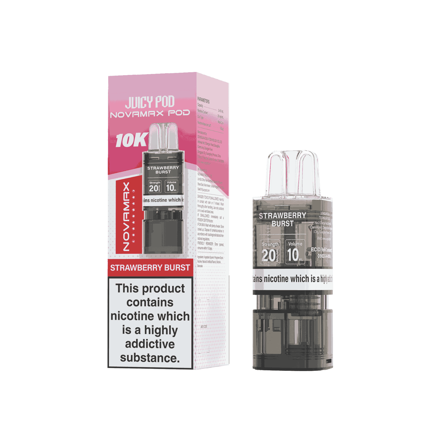 Juicy Pod Novamax 10k Replacement Pods, Strawberry Burst Flavour
