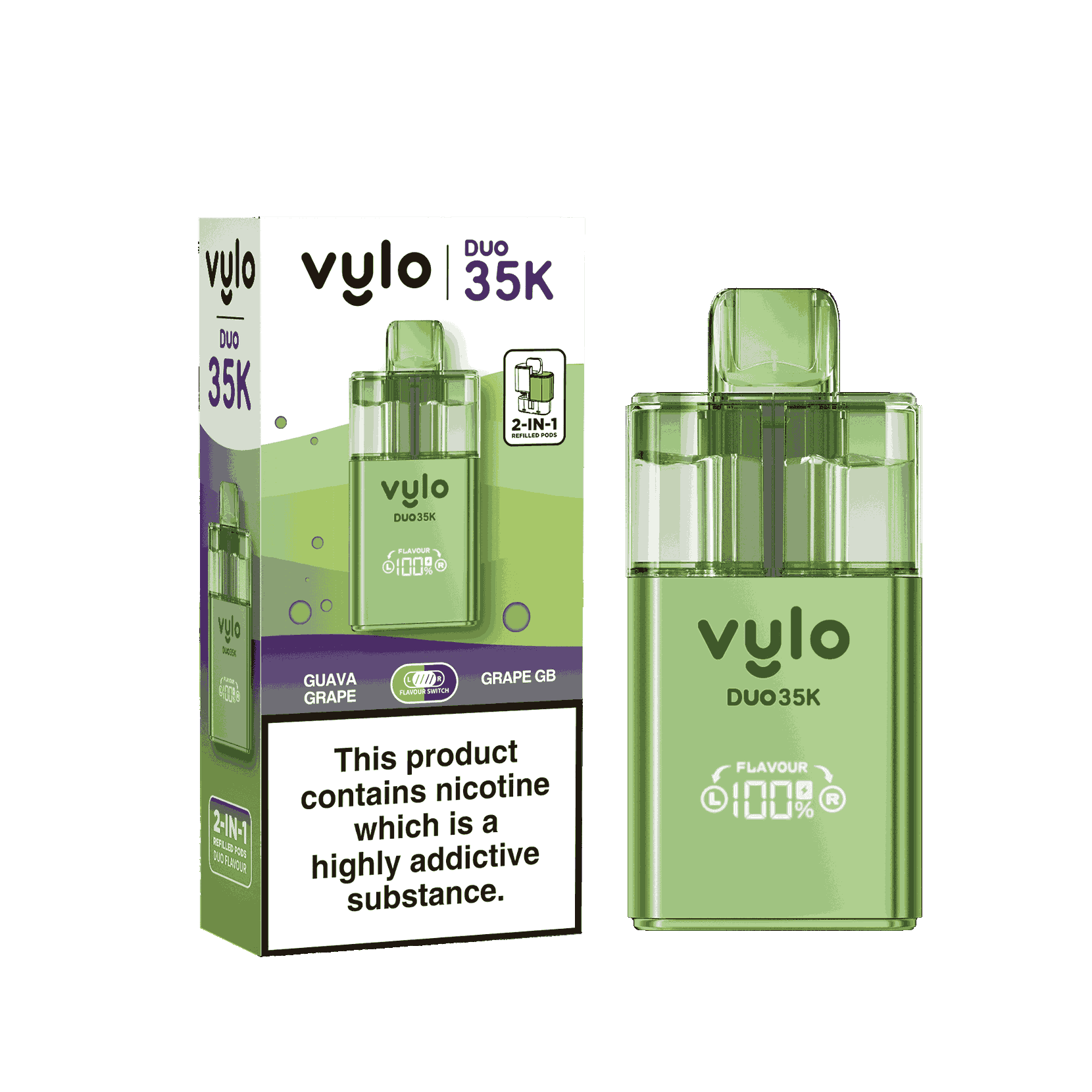 Vylo Duo 35k Prefilled 2 in 1 Pod Vape Box of 5 - Available In Guava Grape & Grape GB 